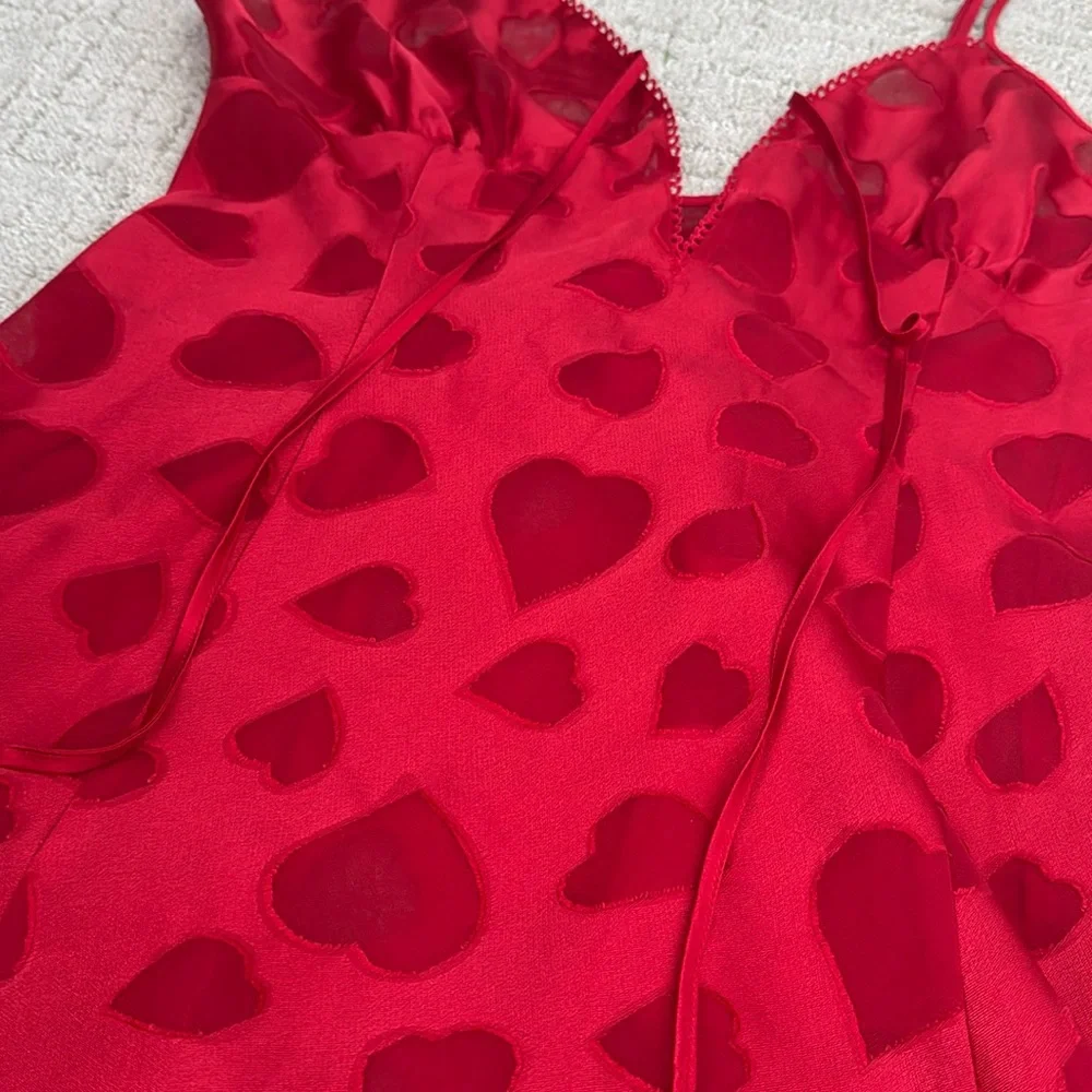 Frederick’s of Hollywood hearts lace red chemise teddy lingerie dress mini